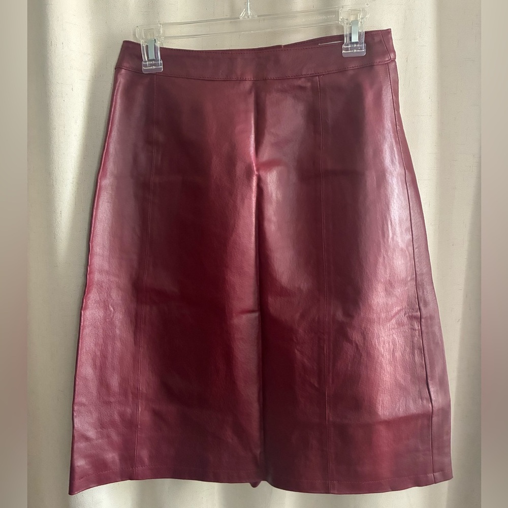 Jessica London 100% Leather Burgundy Pencil Skirt Size 12 Knee Length Classic